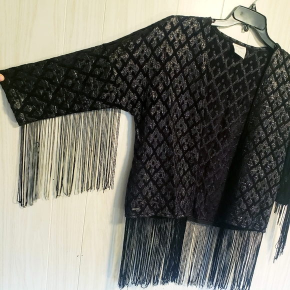 1920s Black Flapper Fringe Vera Moda 3/4 Jacket - Picture 7 of 10